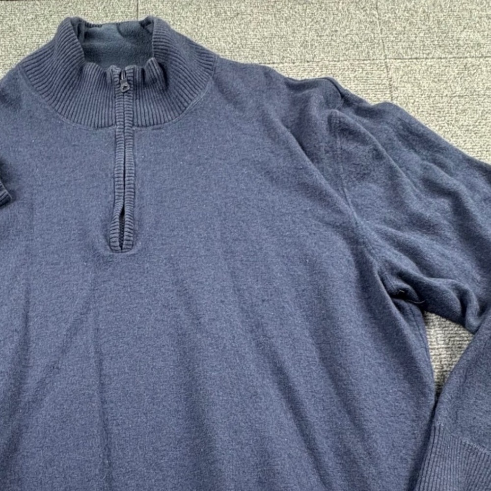 The North Face Mens XXL Navy Blue Cotton Wool Blend Quarter Zip Sweater Pullover